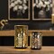 Forest Tree Punched Metal Candle Holder Black Gold Decorative Lanterns Set of 2